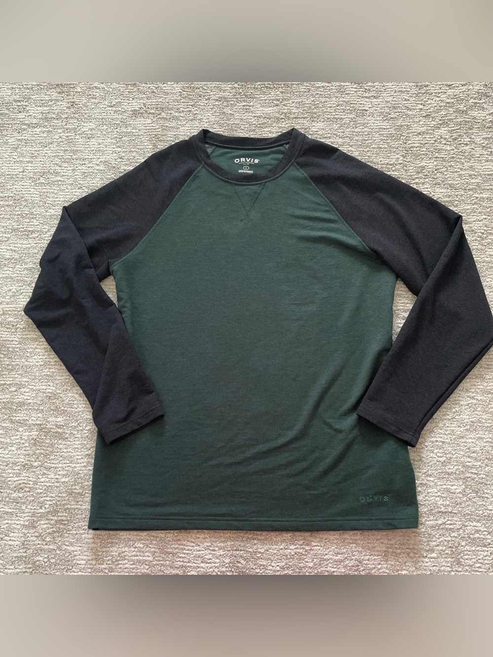 Orvis Shirt Mens Large Green Raglan Lounge Long Sleeve Crew Neck Pullover Casual